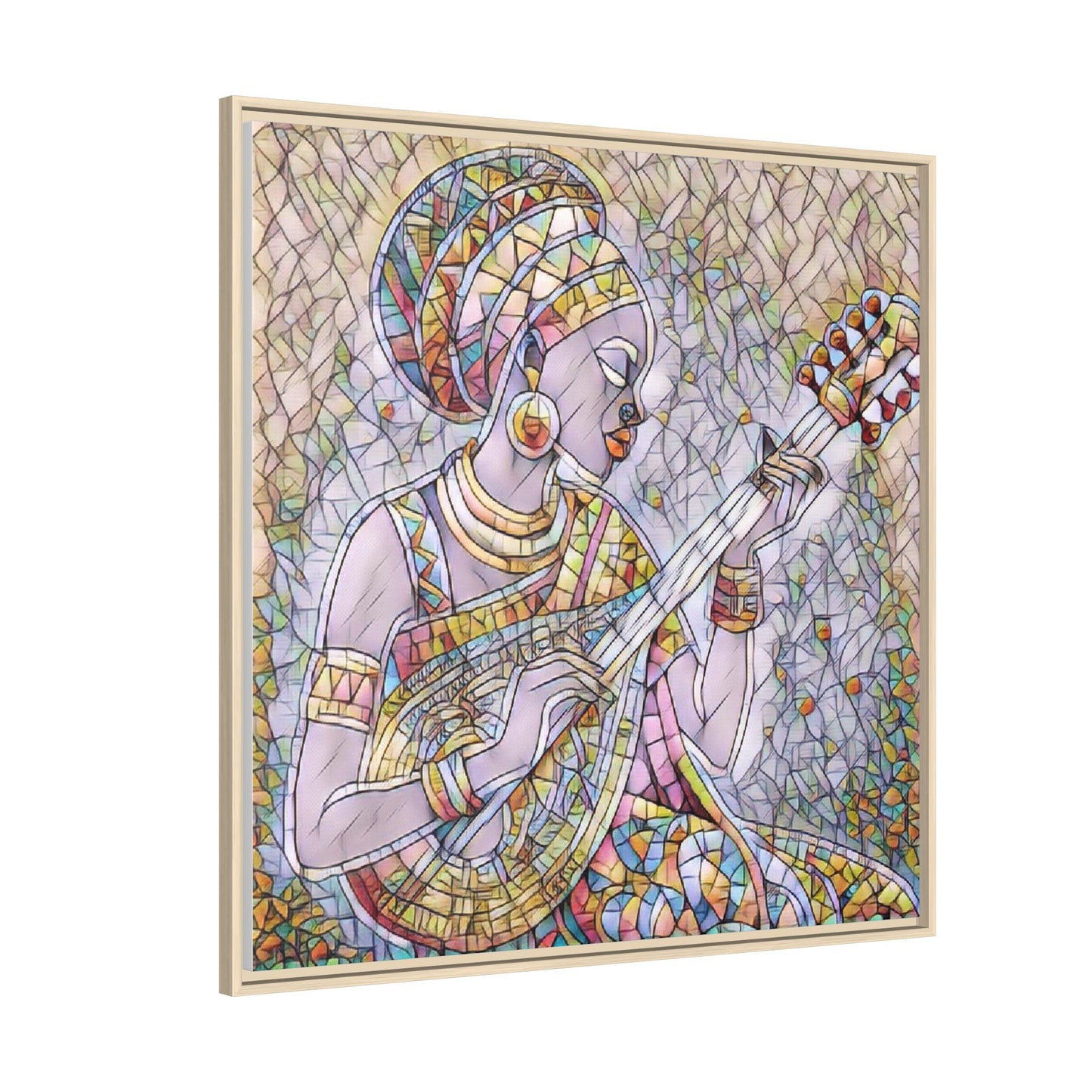 Framed Canvas Art — Colorful African Woman Playing Lute (Matte Multi‑Color)