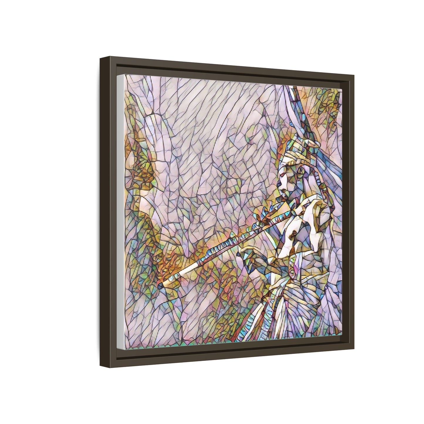 Abstract Tribal Flutist Matte Canvas Framed Wall Art