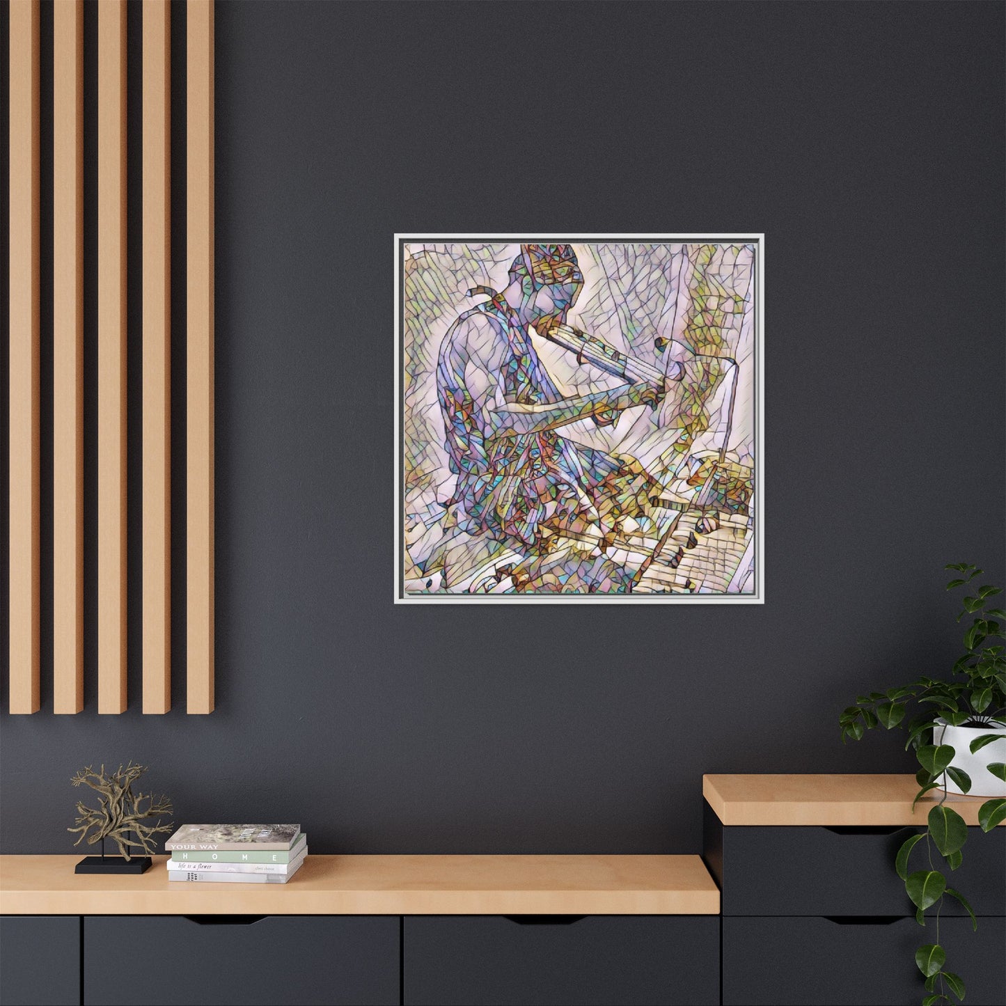 Abstract Violinist Matte Framed Canvas – Colorful Musical Art Print