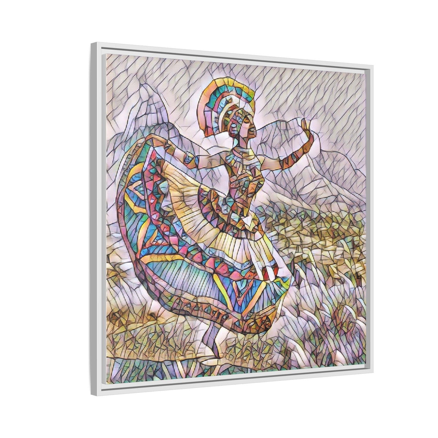 Ballerina Mosaic Framed Canvas Print — Colorful Ethnic Dance Wall Art