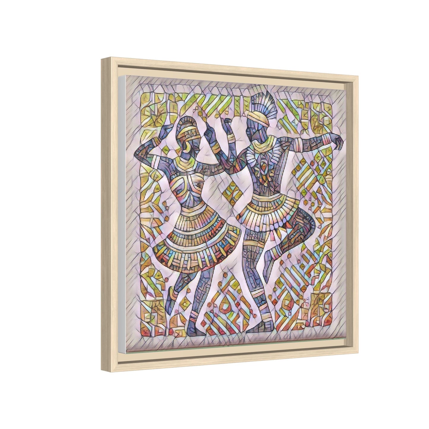 Framed Matte Canvas Print — Colorful Tribal Dancers Wall Art