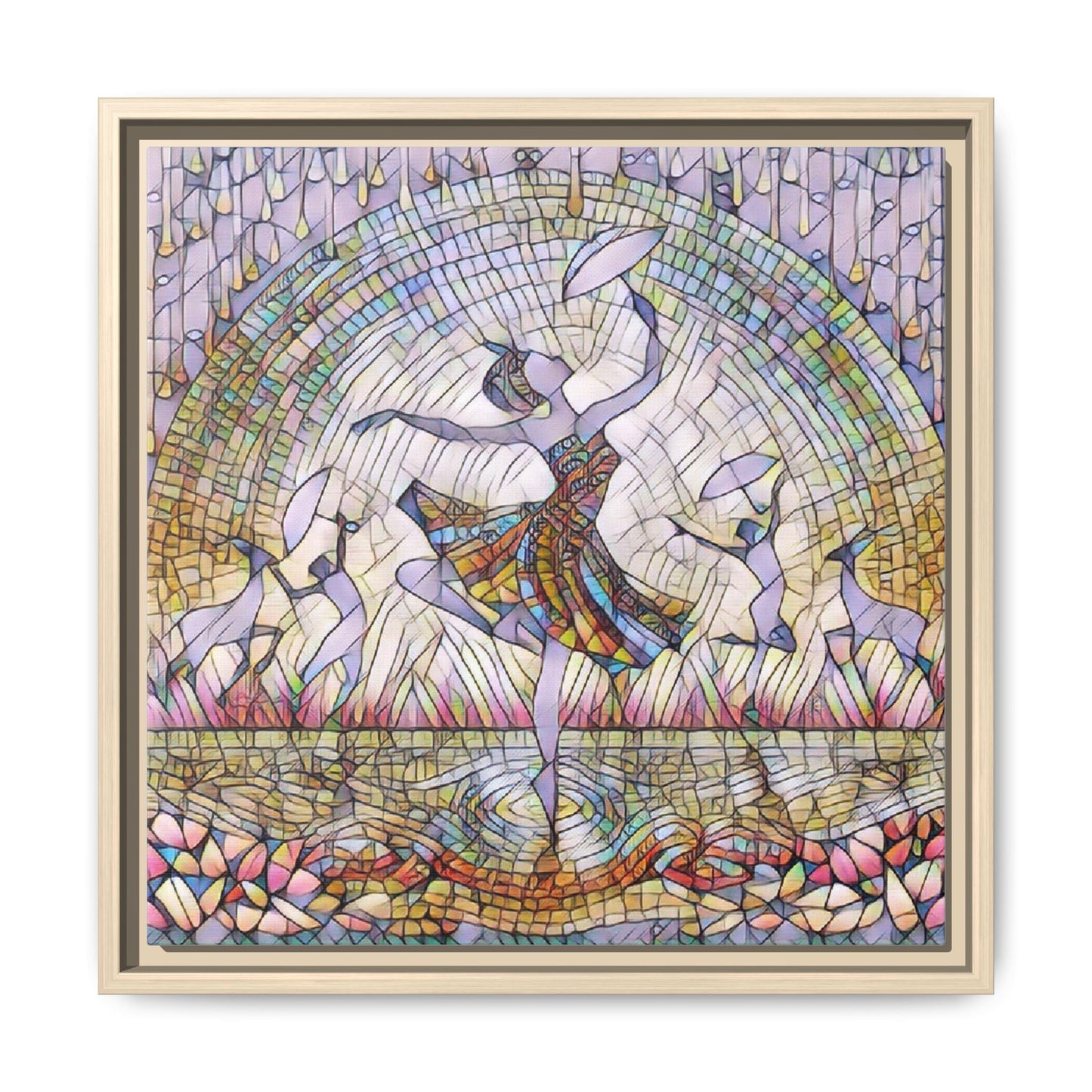 Stained Glass Ballerina Framed Canvas Art — Dancer Mosaic Wall Decor