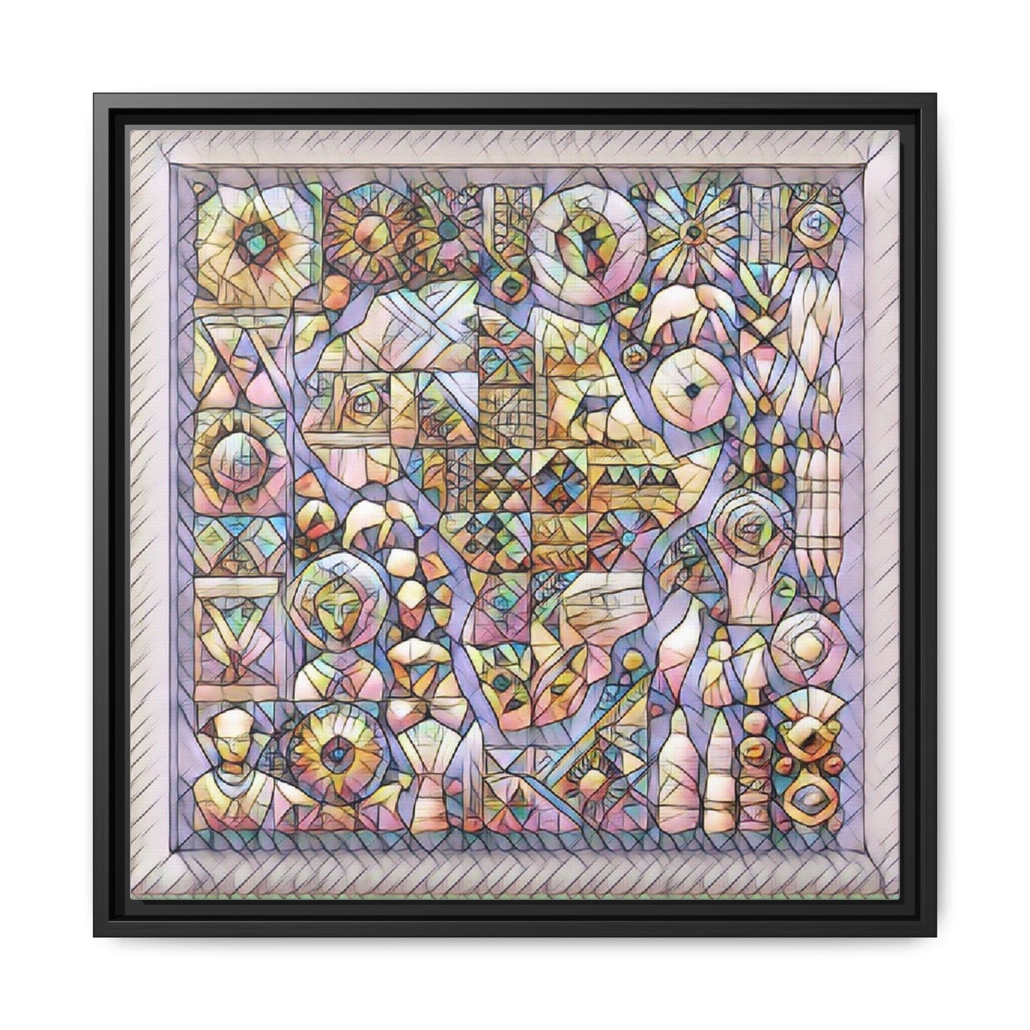 Framed Abstract Mosaic Matte Canvas Art — Pastel Geometric Wall Decor