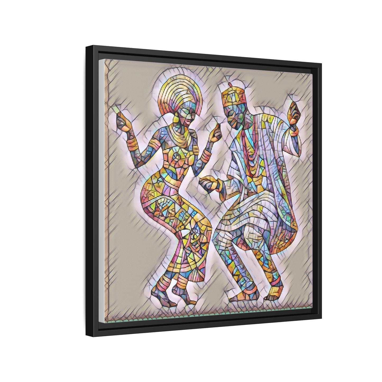 Afrobeat Dancers Framed Canvas Art — Colorful Mosaic African Dance Print