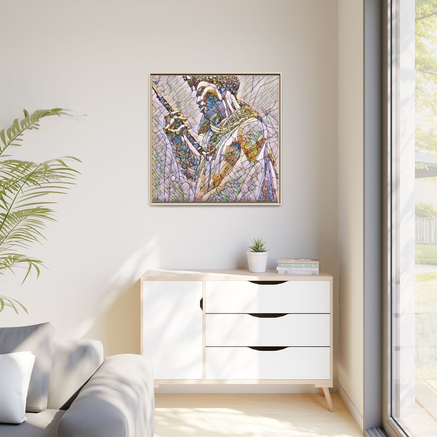 Egyptian Pharaoh Stained Glass Art — Framed Matte Canvas