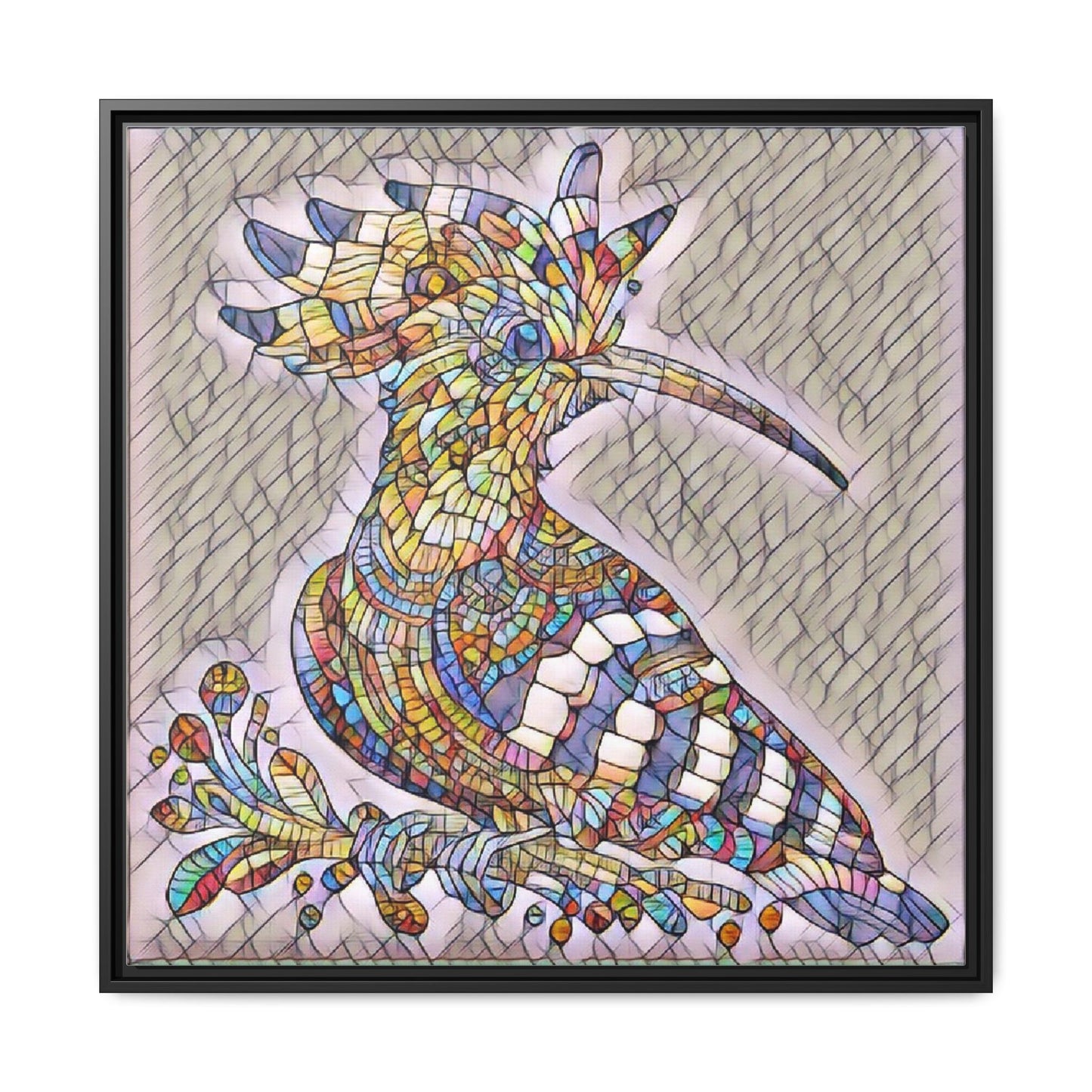 Colorful Mosaic Bird Matte Framed Canvas Wall Art