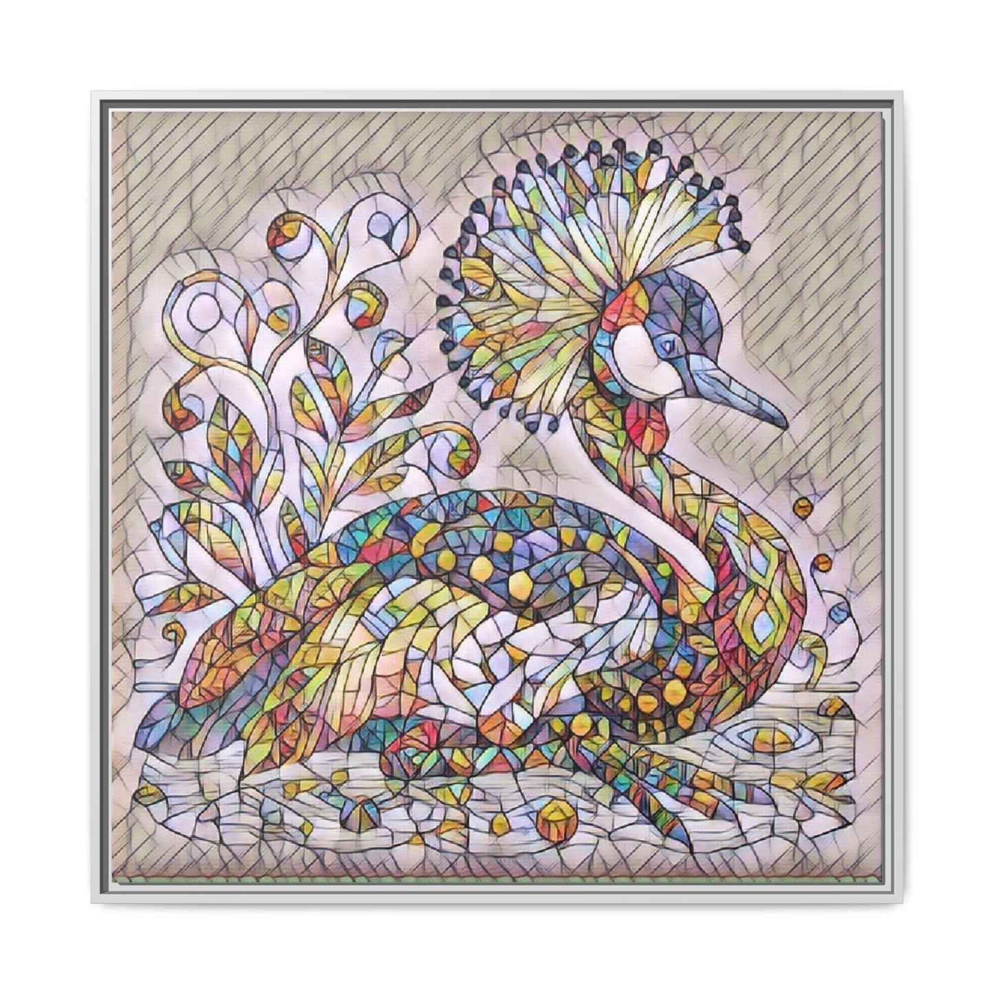 Colorful Peacock Mosaic Framed Canvas Art