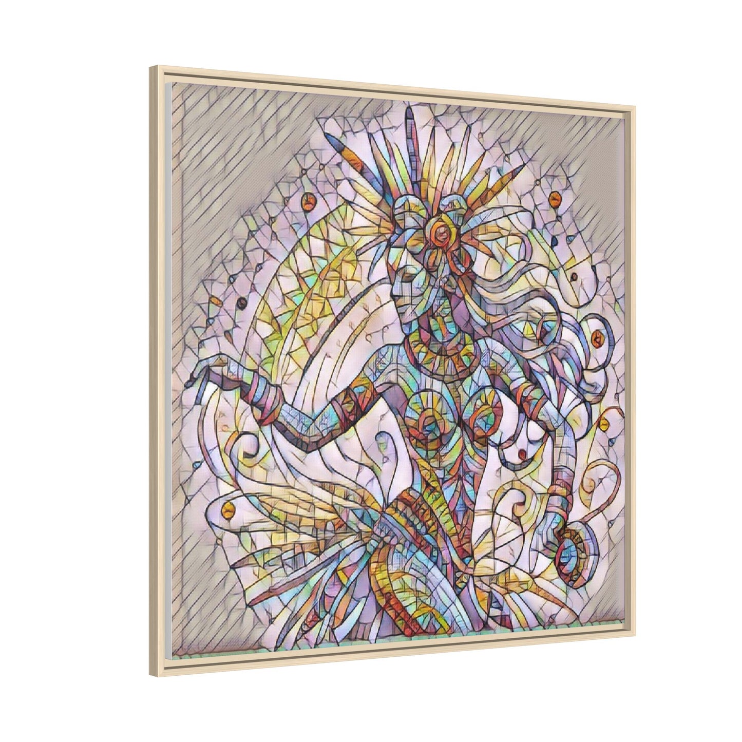 Colorful Mermaid Mosaic Framed Canvas Art — Boho Ocean Wall Decor