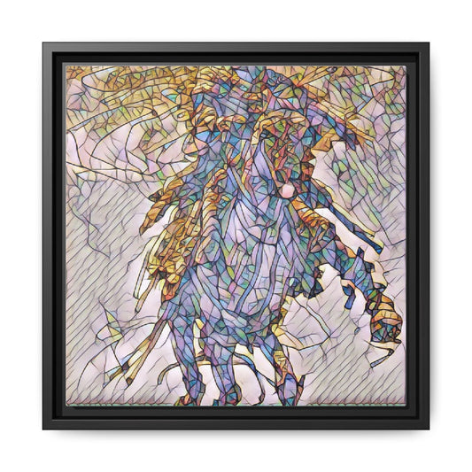 Stained-Glass Horse Matte Framed Canvas — Vibrant Equestrian Wall Art