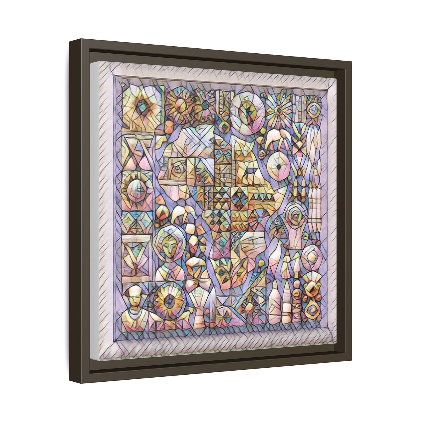 Framed Abstract Mosaic Matte Canvas Art — Pastel Geometric Wall Decor