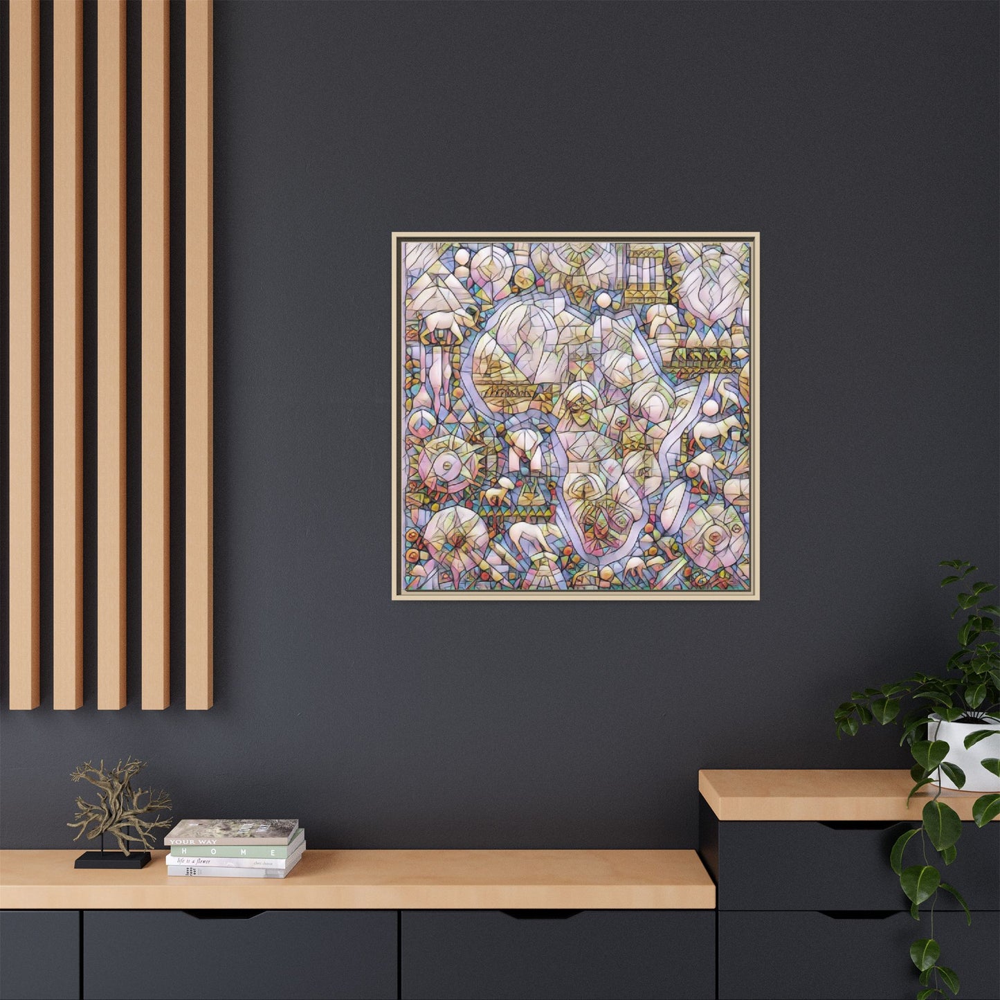 Abstract Stained-Glass Style Framed Canvas Print
