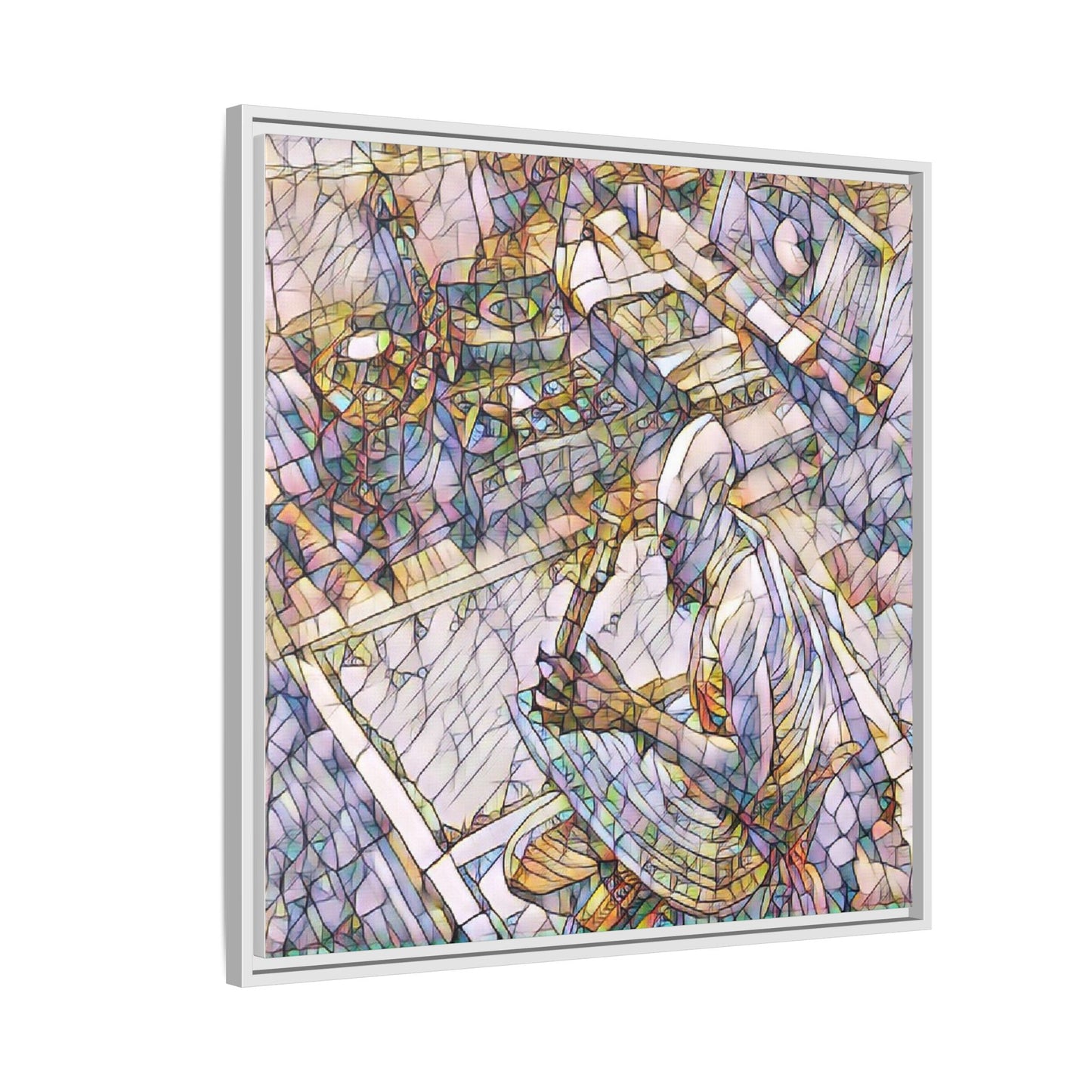 Stained-Glass DJ Matte Canvas Print (Framed) — Colorful Music Room Wall Art