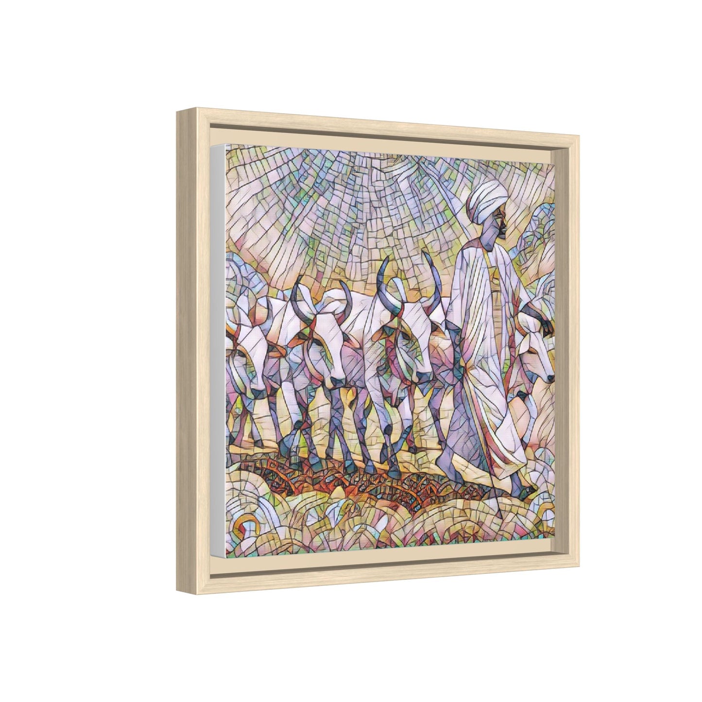 Framed Matte Canvas Art — African Herdsman Mosaic Print