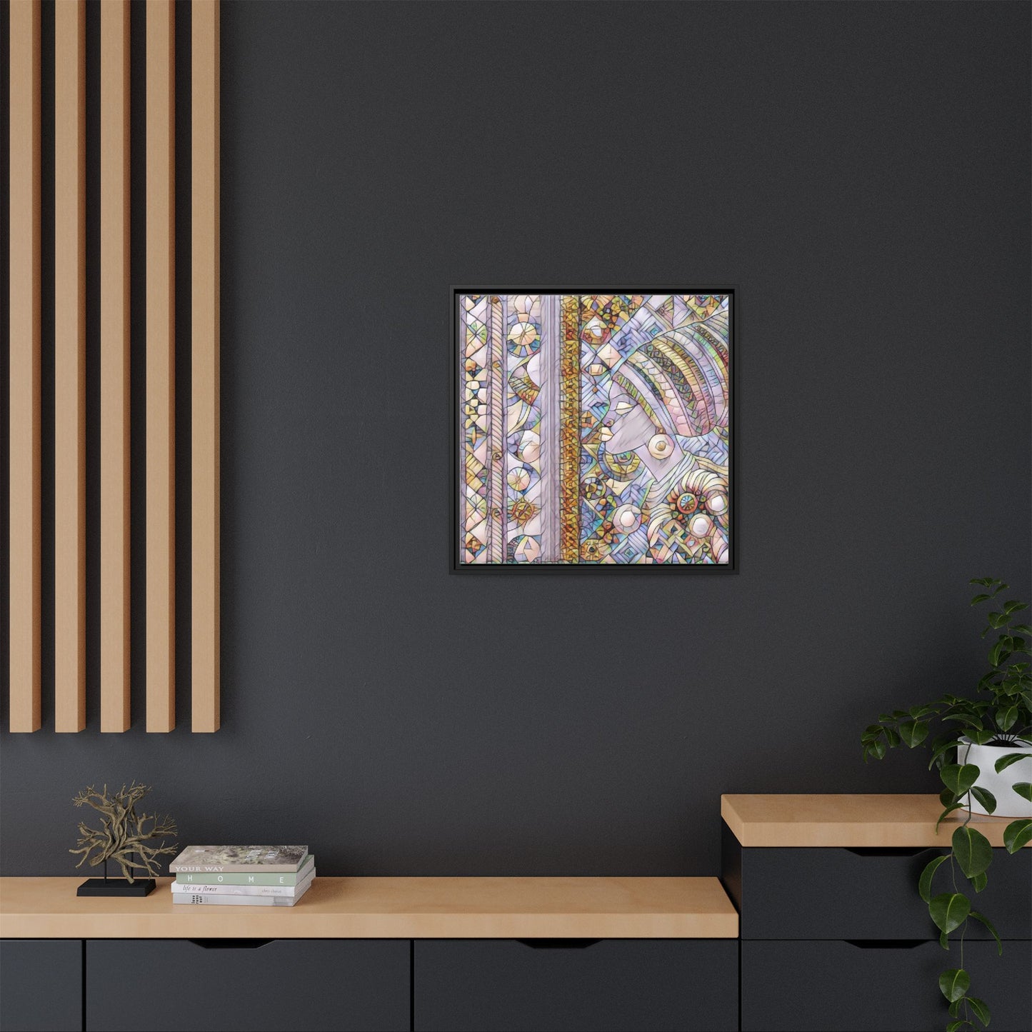 Afrocentric Stained-Glass Portrait Matte Framed Canvas
