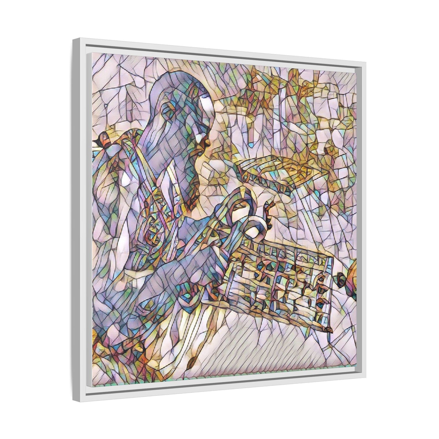 Framed Matte Canvas Art – Abstract Musician with Keyboard (Multi-Color)
