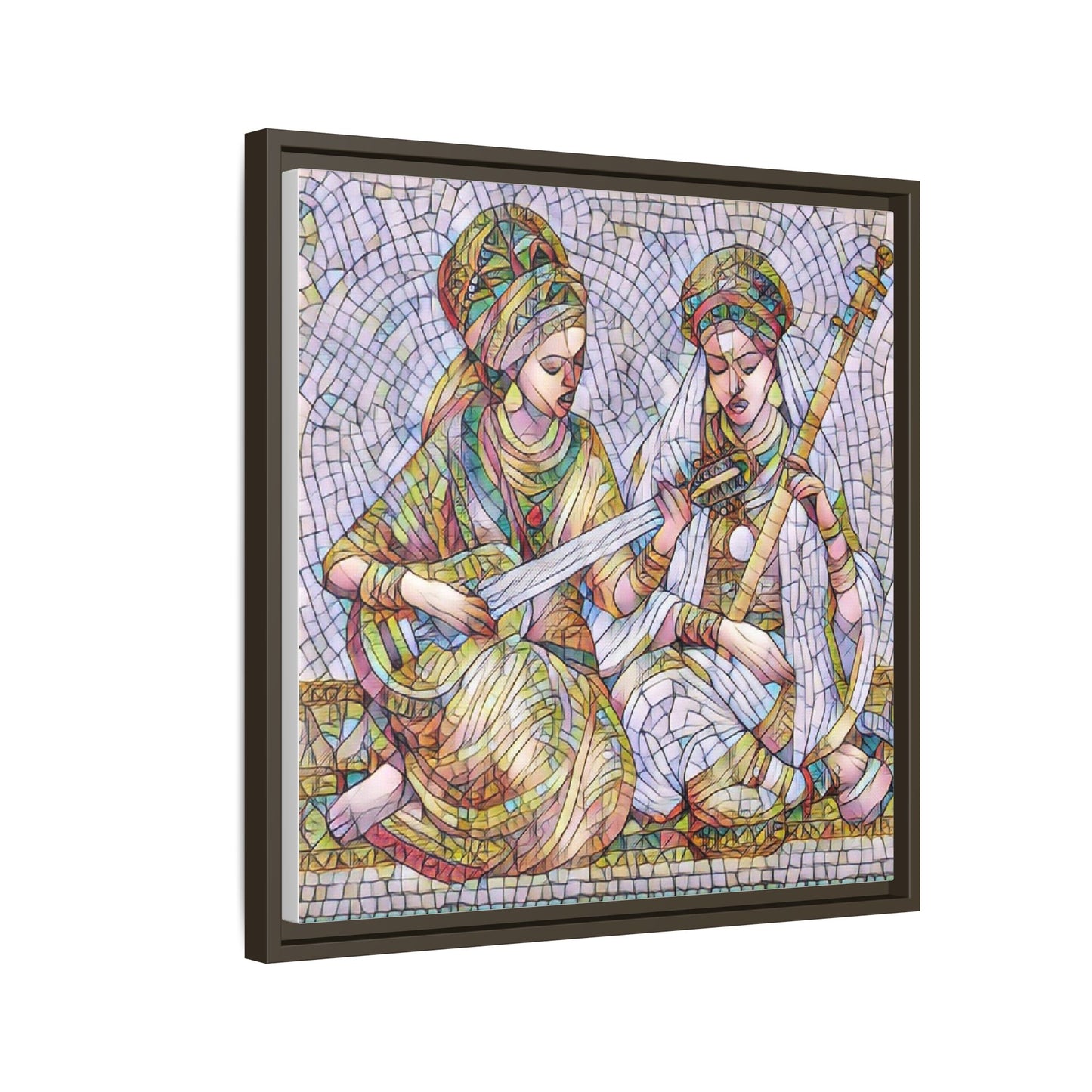 Framed Mosaic Art Print — Two Women Playing Lutes (Matte Canvas)