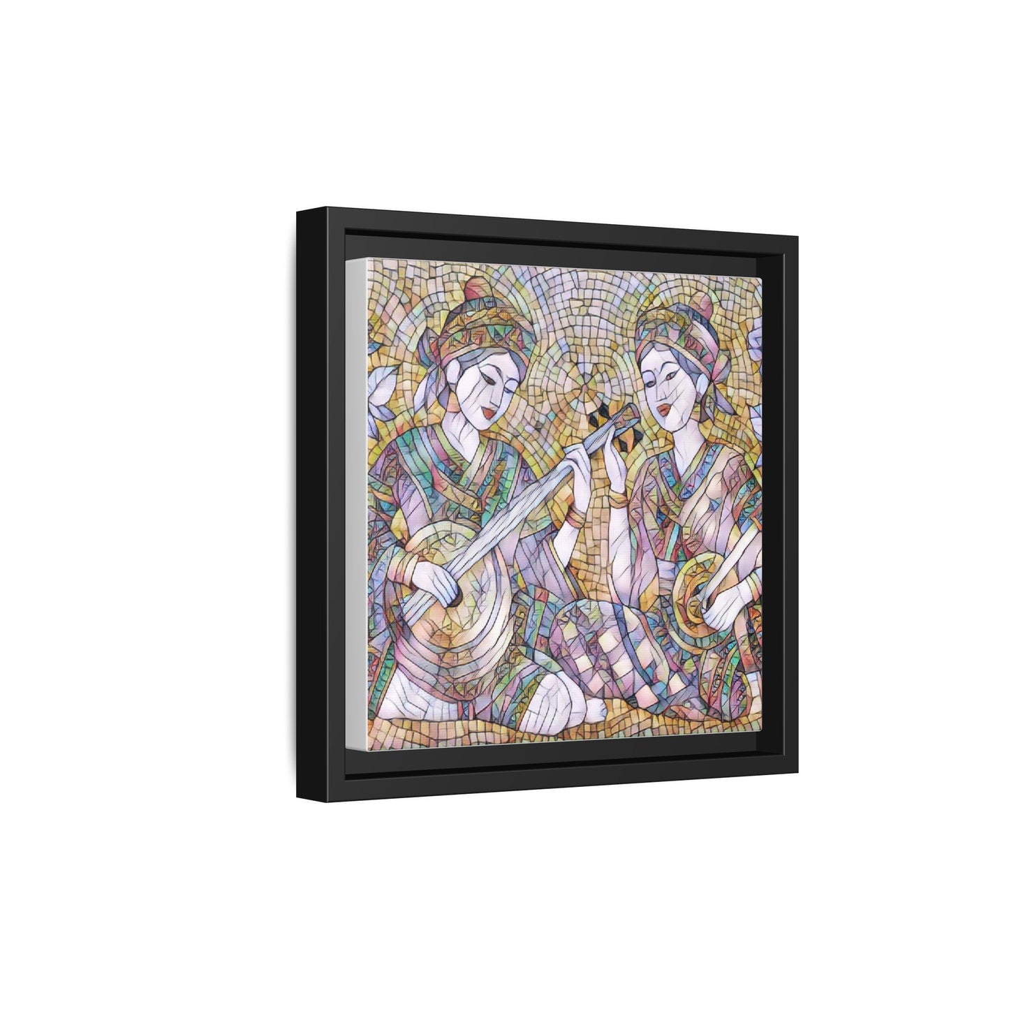 Framed Mosaic Musician Canvas Art — Ethnic Duo Wall Decor
