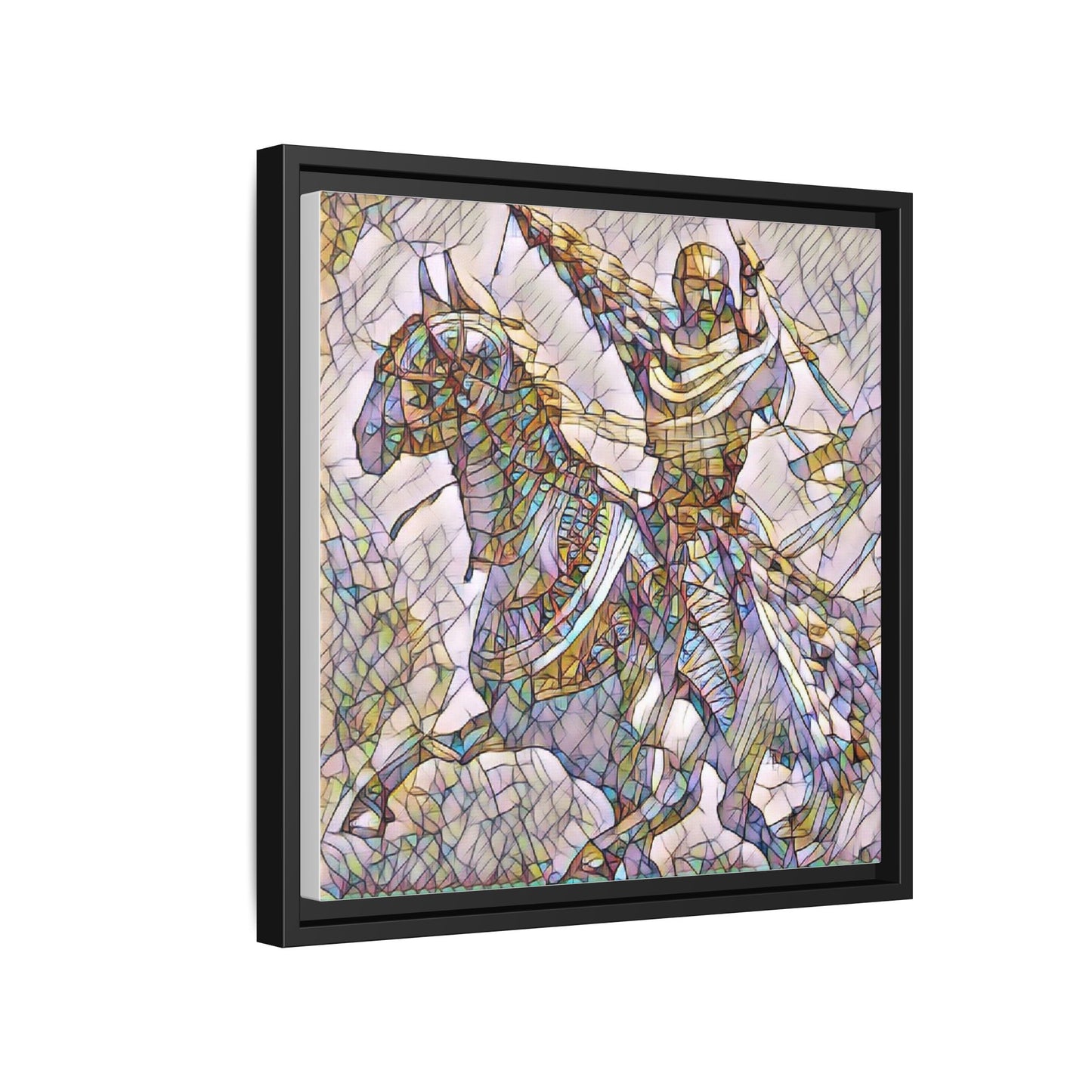 Framed Matte Canvas Print — Stained Glass Knight on Horse Artwork
