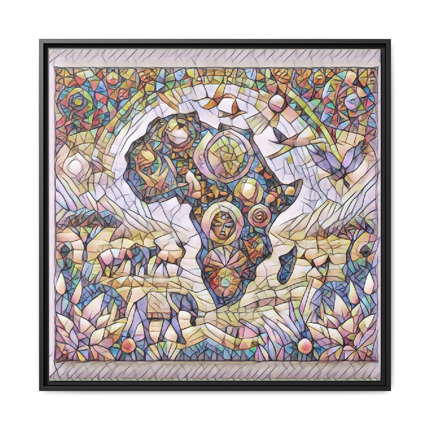 Abstract Mosaic Africa Framed Canvas — Colorful Stained-Glass Wall Art