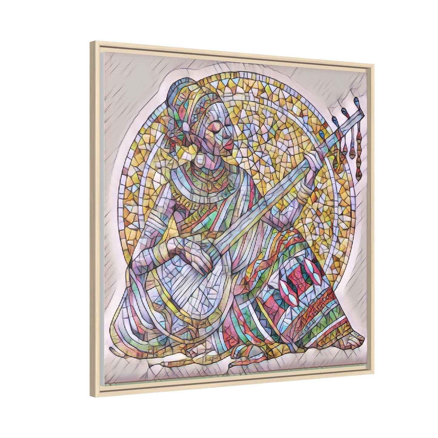 Framed Canvas Art - Colorful Mosaic Musician Wall Decor
