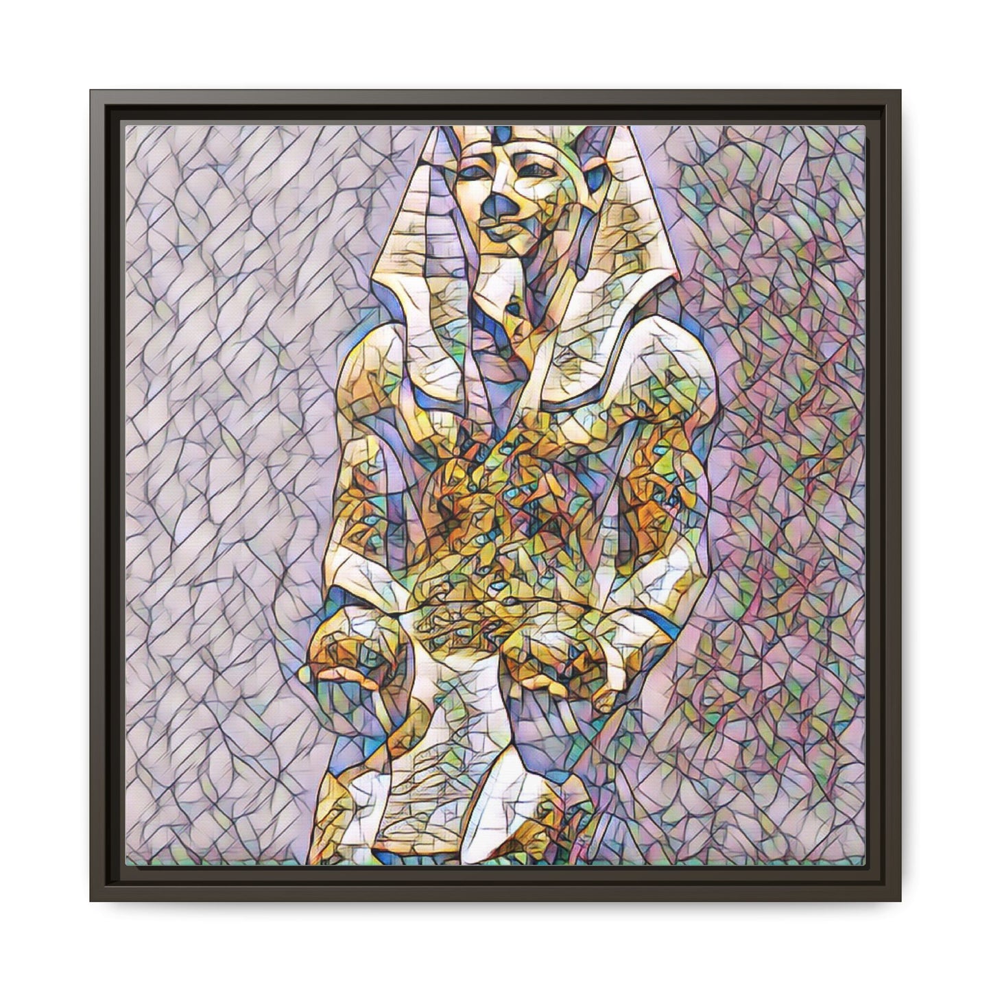 Framed Abstract Pharaoh Matte Canvas Wall Art — Multicolor Egyptian Statue Print