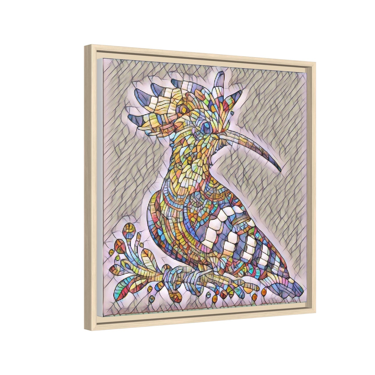 Colorful Mosaic Bird Matte Framed Canvas Wall Art