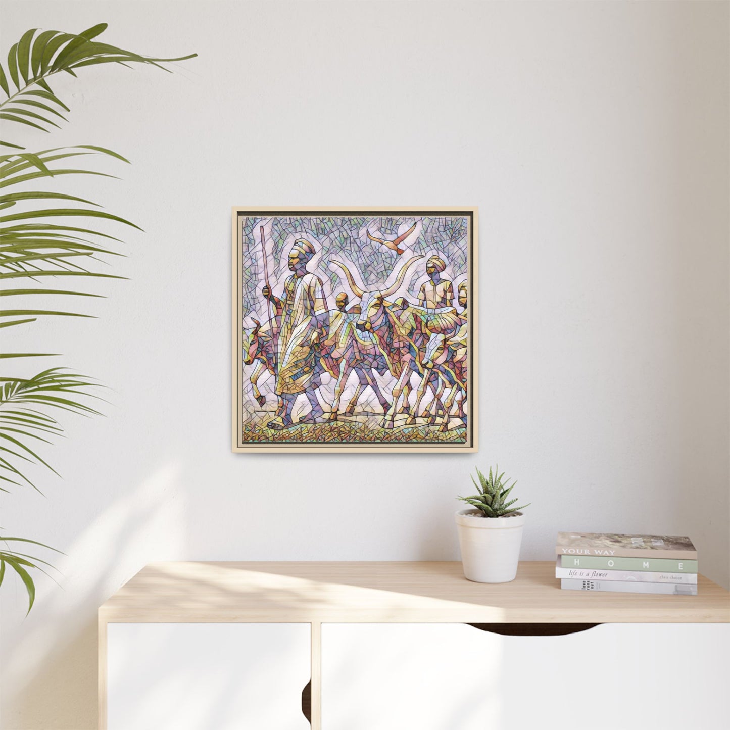 Framed Matte Canvas: Colorful African Herdsmen Art Print