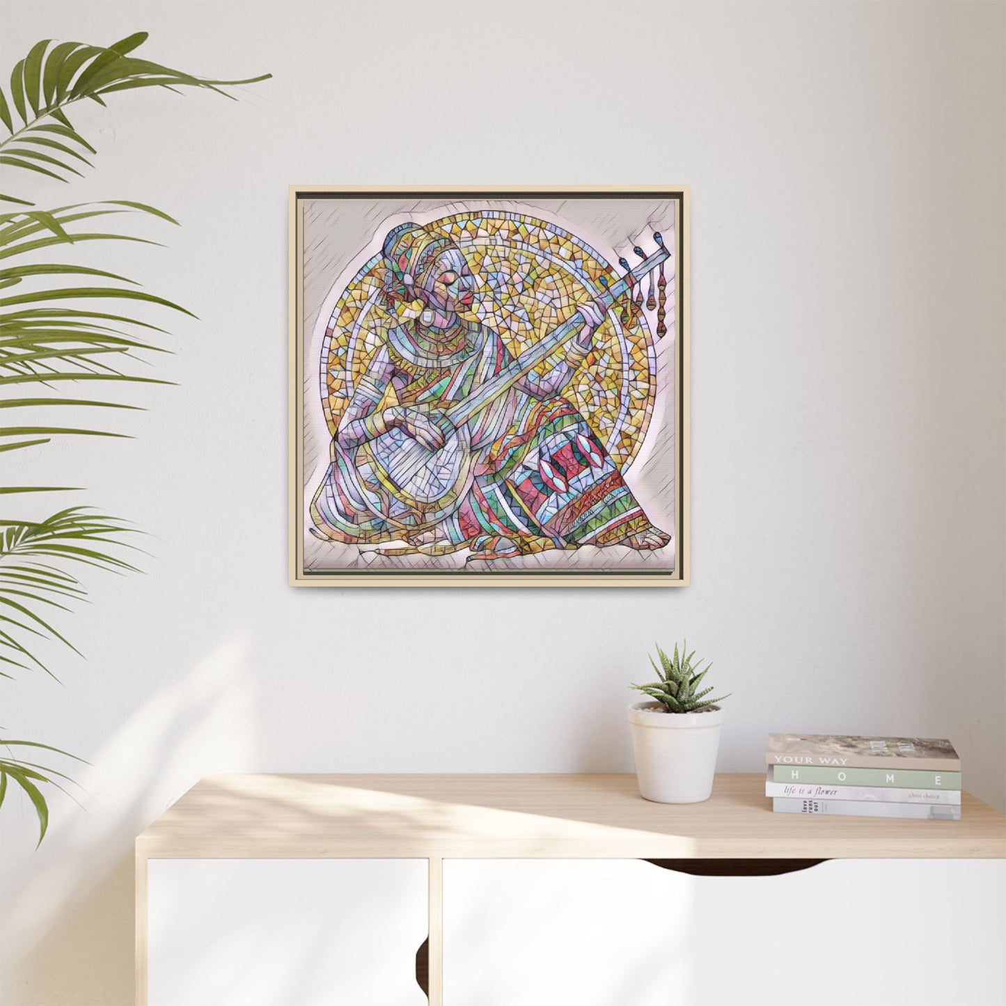 Framed Canvas Art - Colorful Mosaic Musician Wall Decor