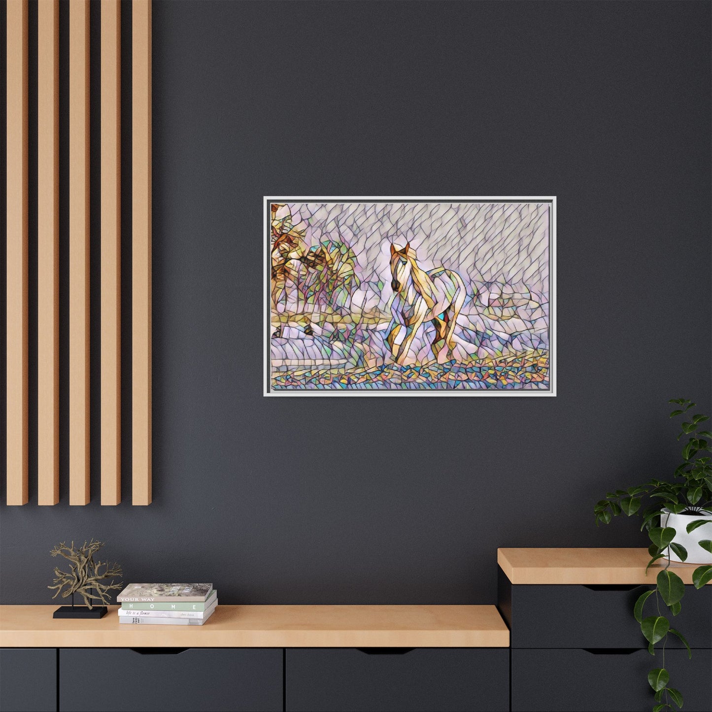 Abstract Stained-Glass Horse Matte Canvas Framed Wall Art