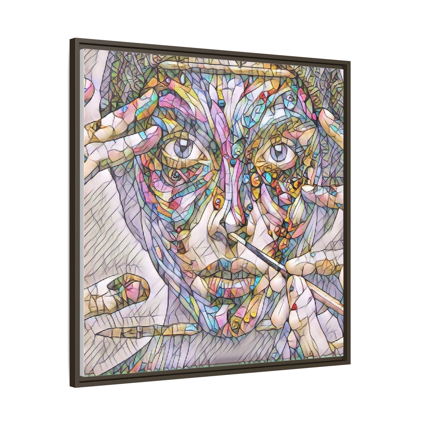 Framed Abstract Mosaic Face Canvas — Colorful Modern Wall Art
