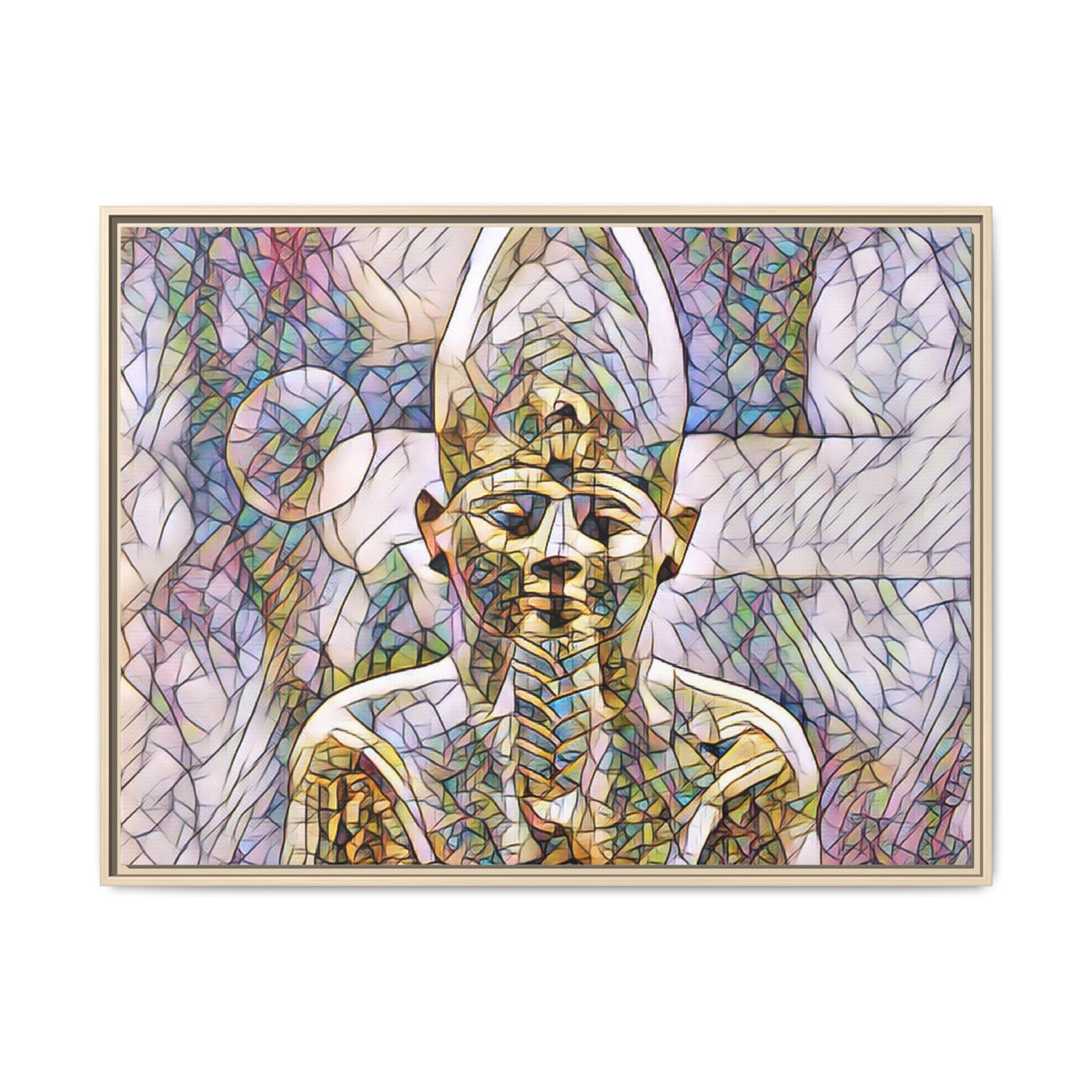 Egyptian Pharaoh Stained-Glass Style Matte Canvas Print, Framed
