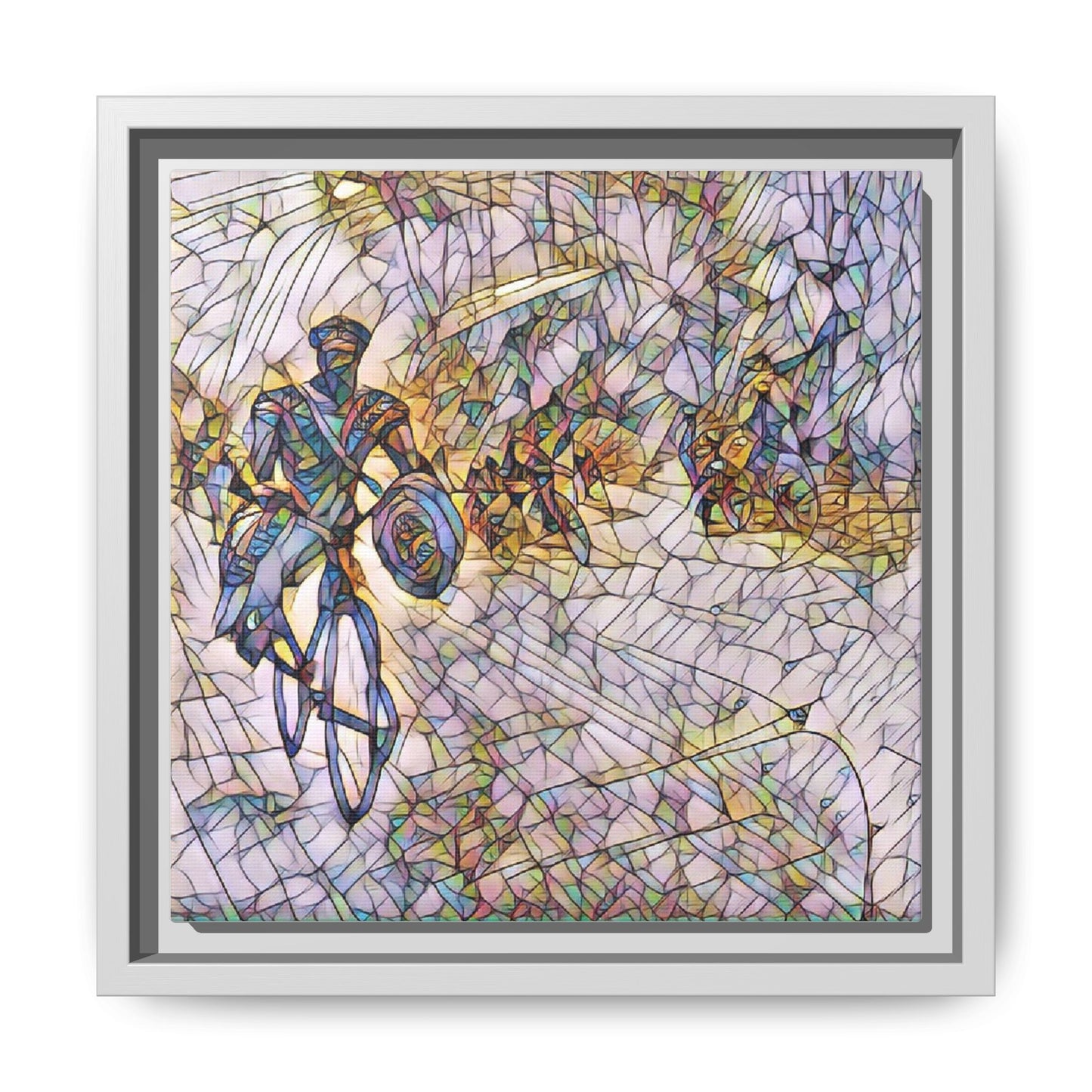 Cyclist Mosaic Matte Canvas Framed Wall Art — Colorful Biking Scene