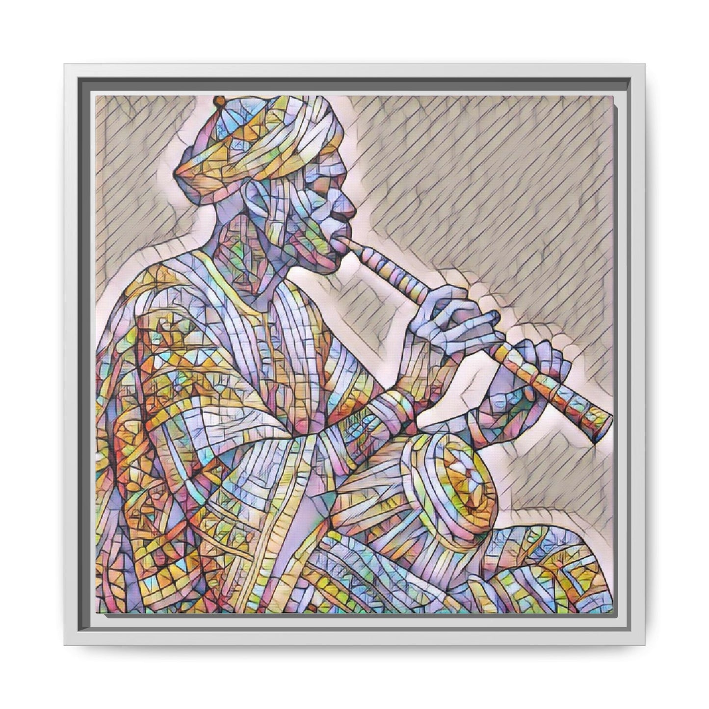 Framed Canvas Art — Colorful Middle Eastern Flute Player Print