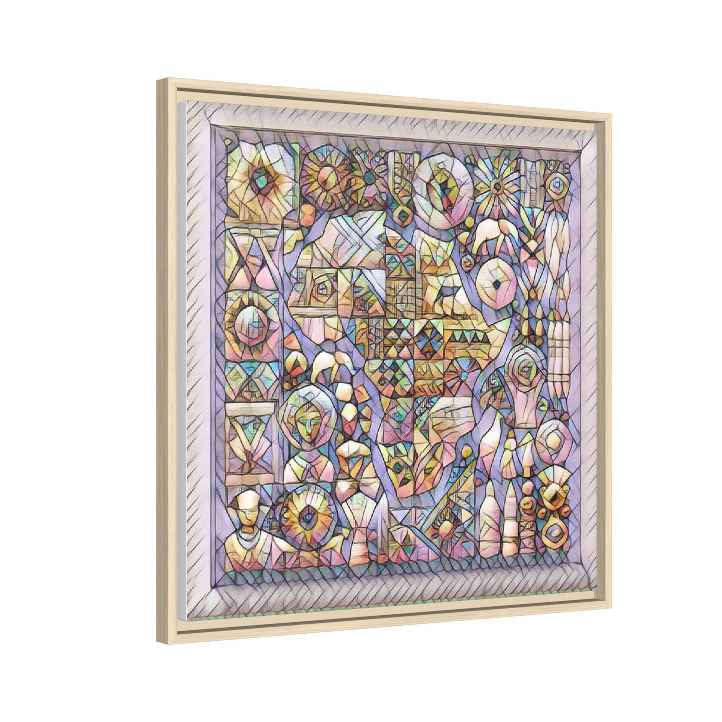 Framed Abstract Mosaic Matte Canvas Art — Pastel Geometric Wall Decor