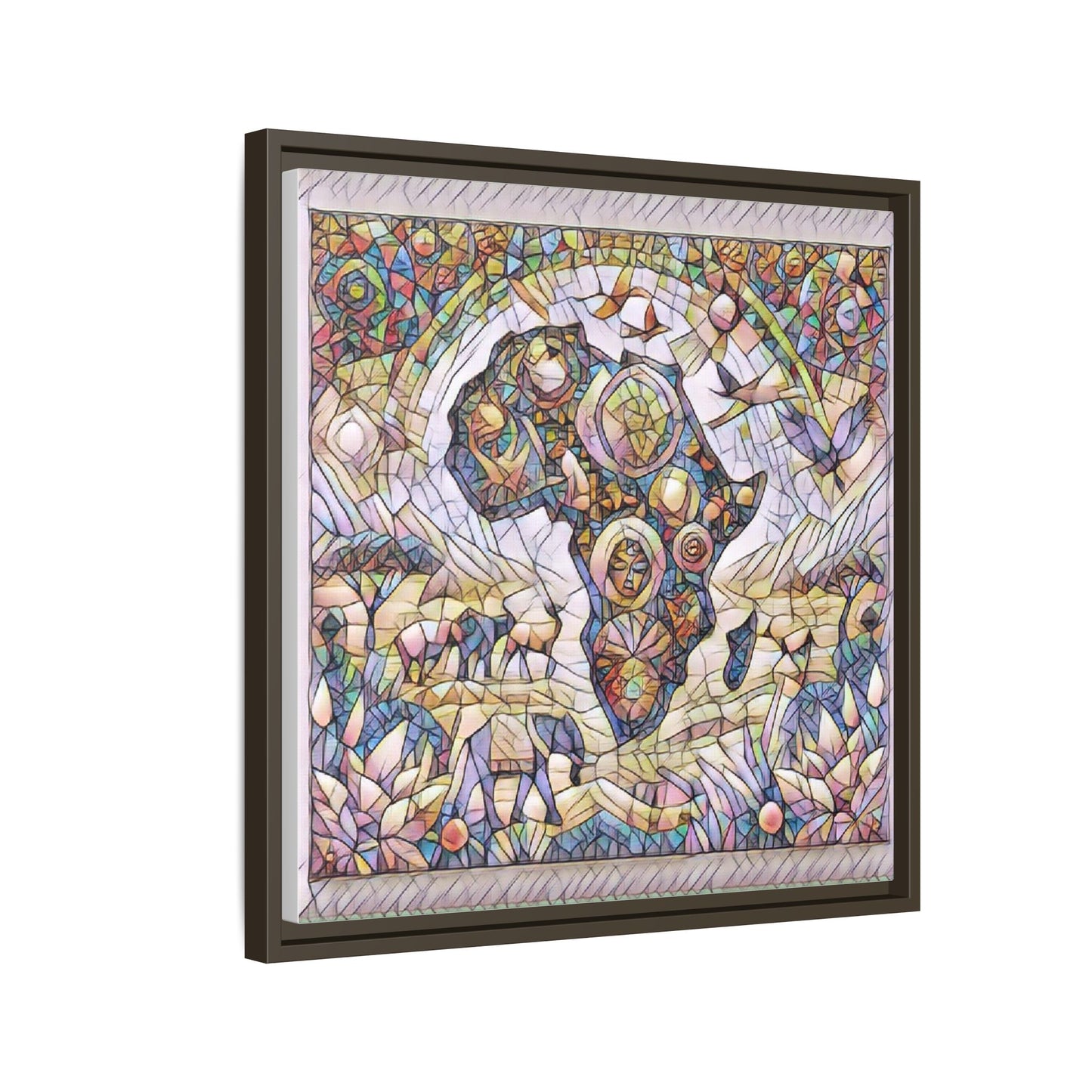 Abstract Mosaic Africa Framed Canvas — Colorful Stained-Glass Wall Art