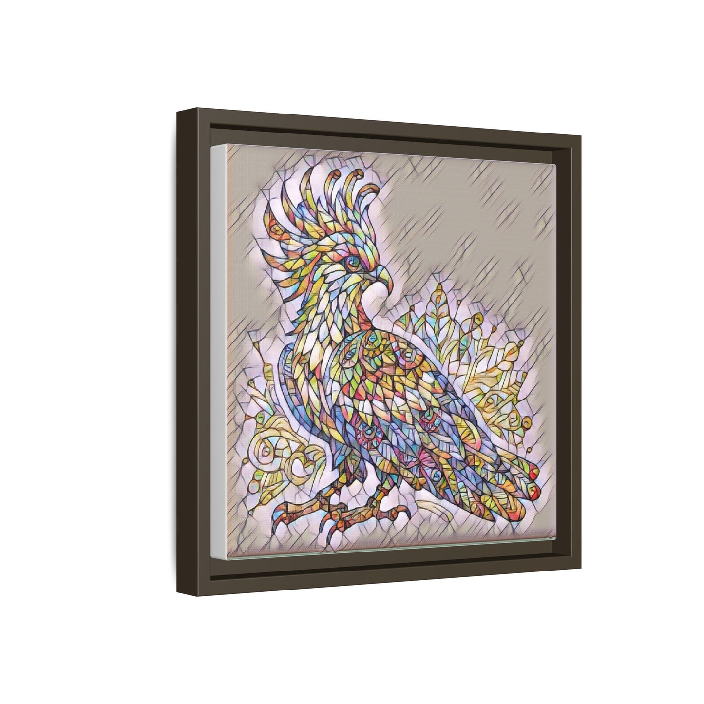 Colorful Stained-Glass Cockatoo Matte Framed Canvas
