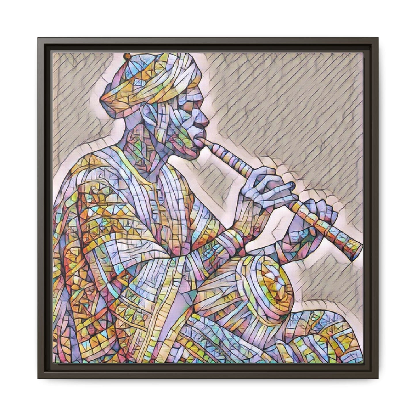 Framed Canvas Art — Colorful Middle Eastern Flute Player Print