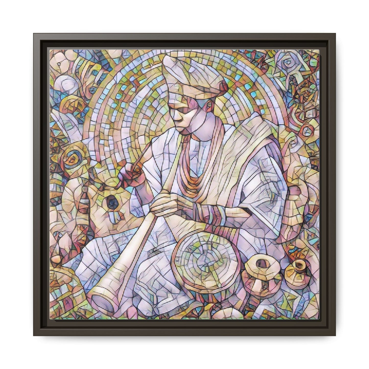 Framed Matte Canvas Print — African Drummer Mosaic Art
