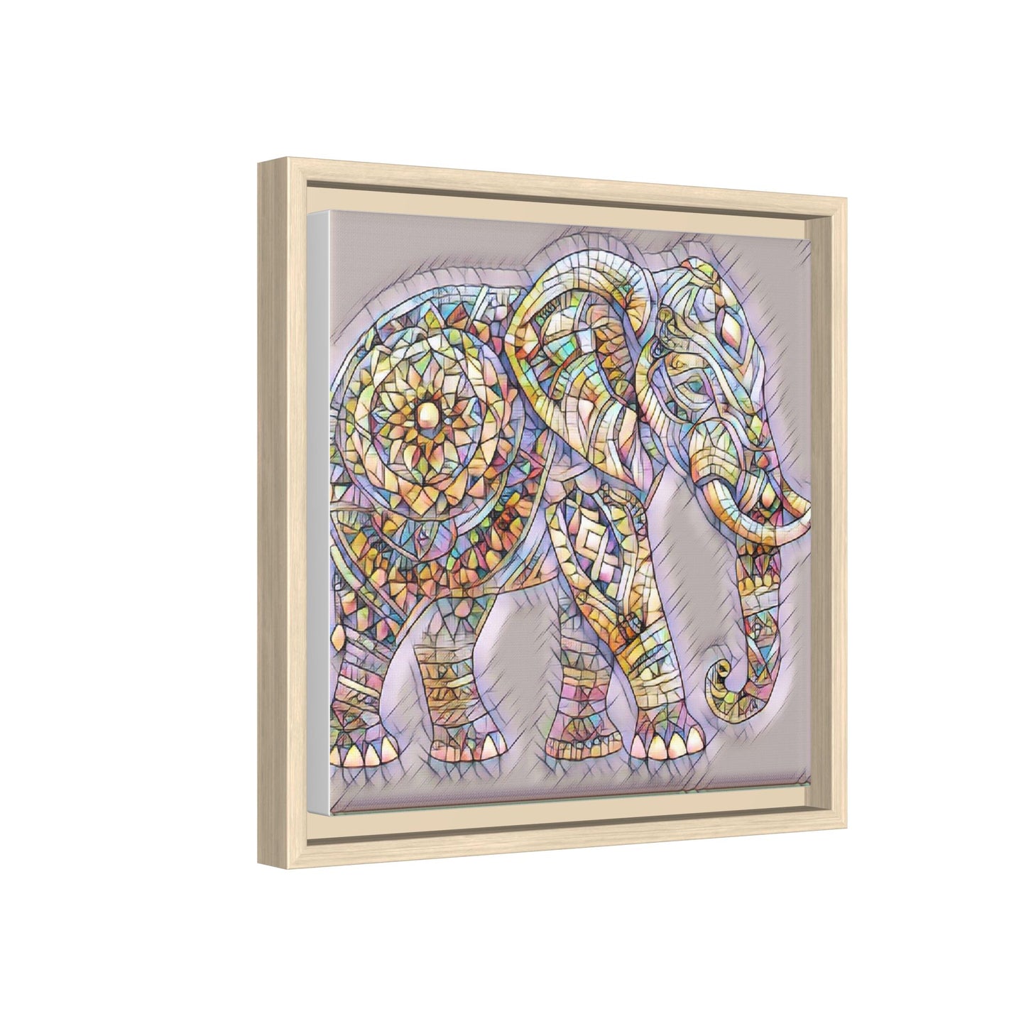 Colorful Mosaic Elephant Framed Canvas Print