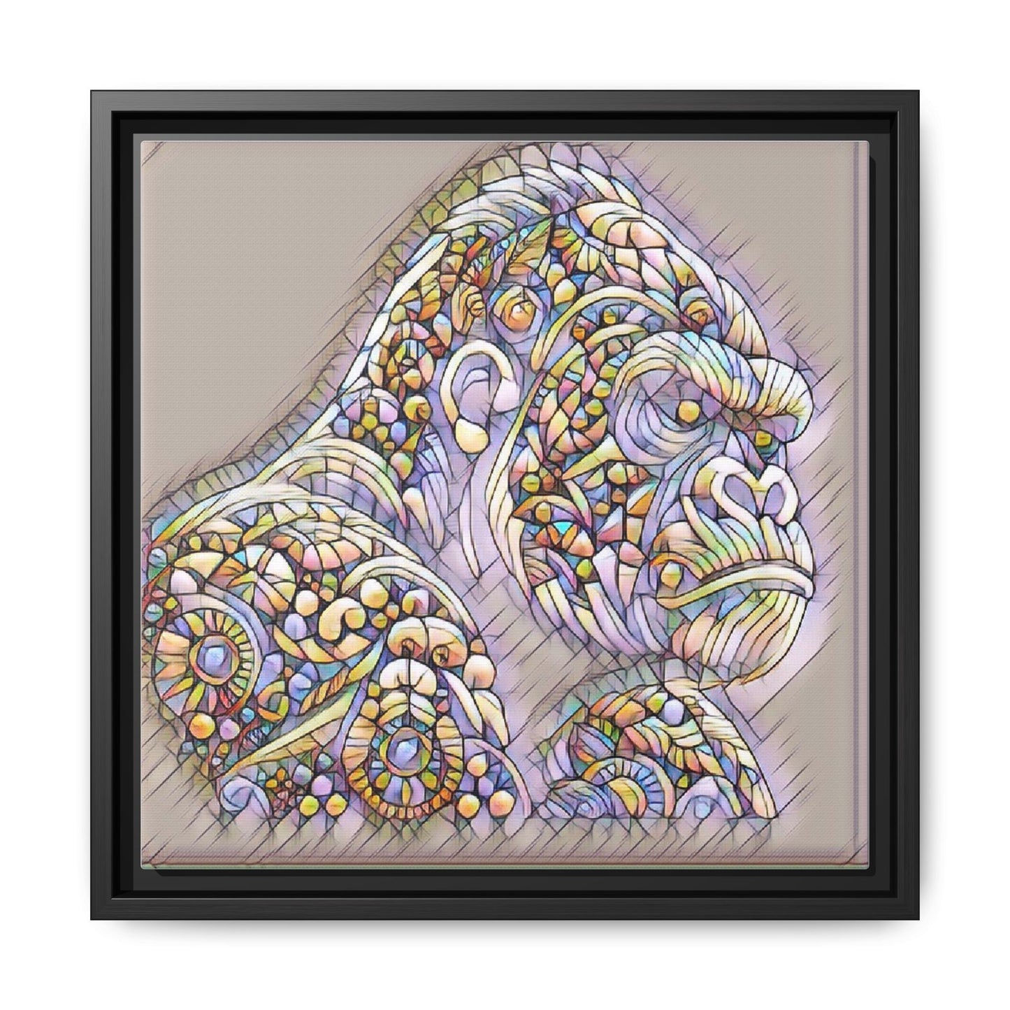 Colorful Ornate Gorilla Matte Canvas Framed Wall Art