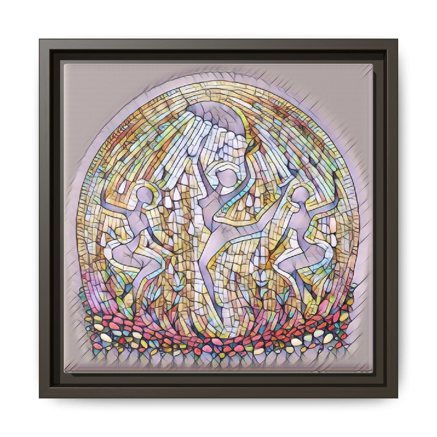 Framed Canvas Art - Stained Glass Dance Trio (Matte Multi-Color)