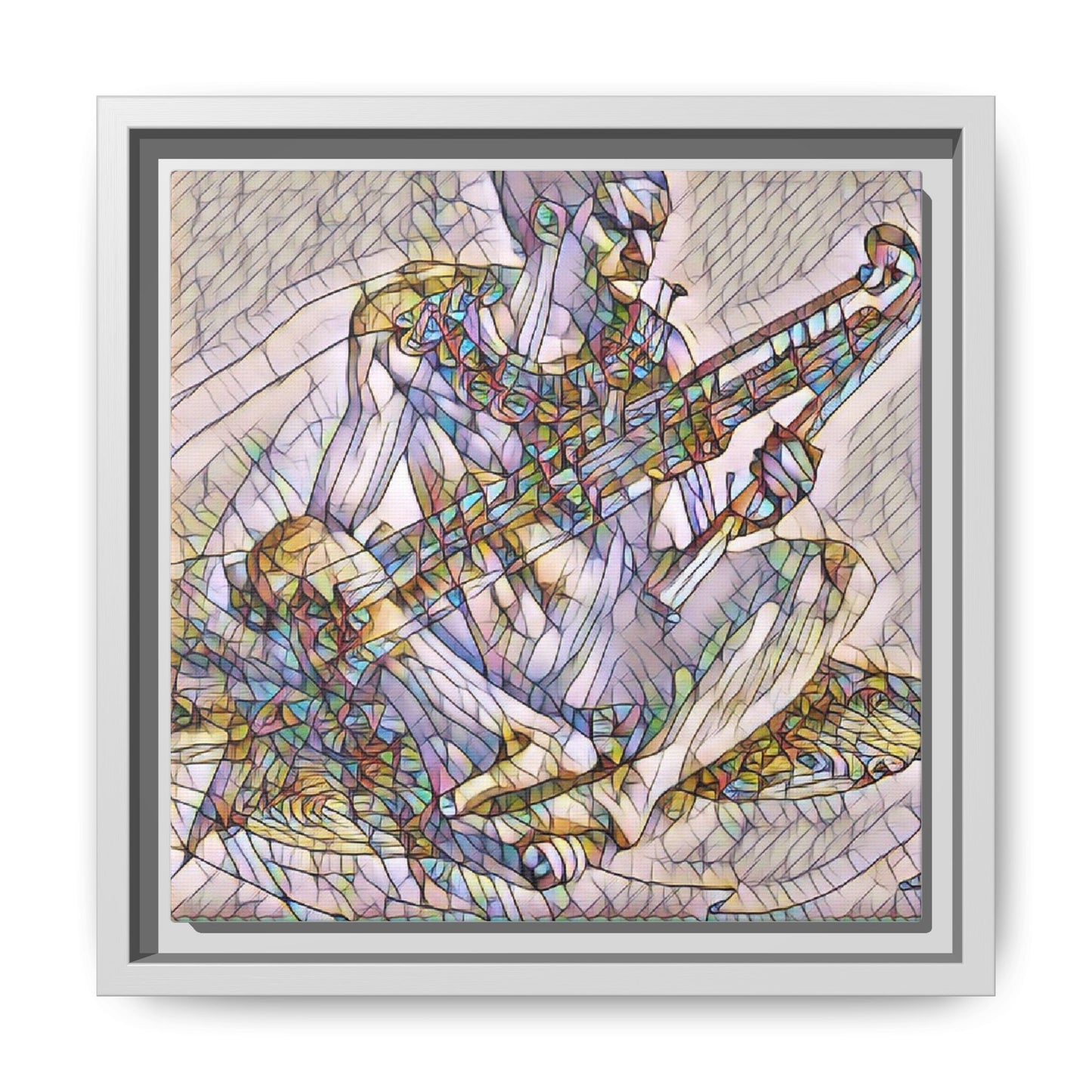Framed Abstract Musician Canvas Art — Multicolor Modern Wall Decor
