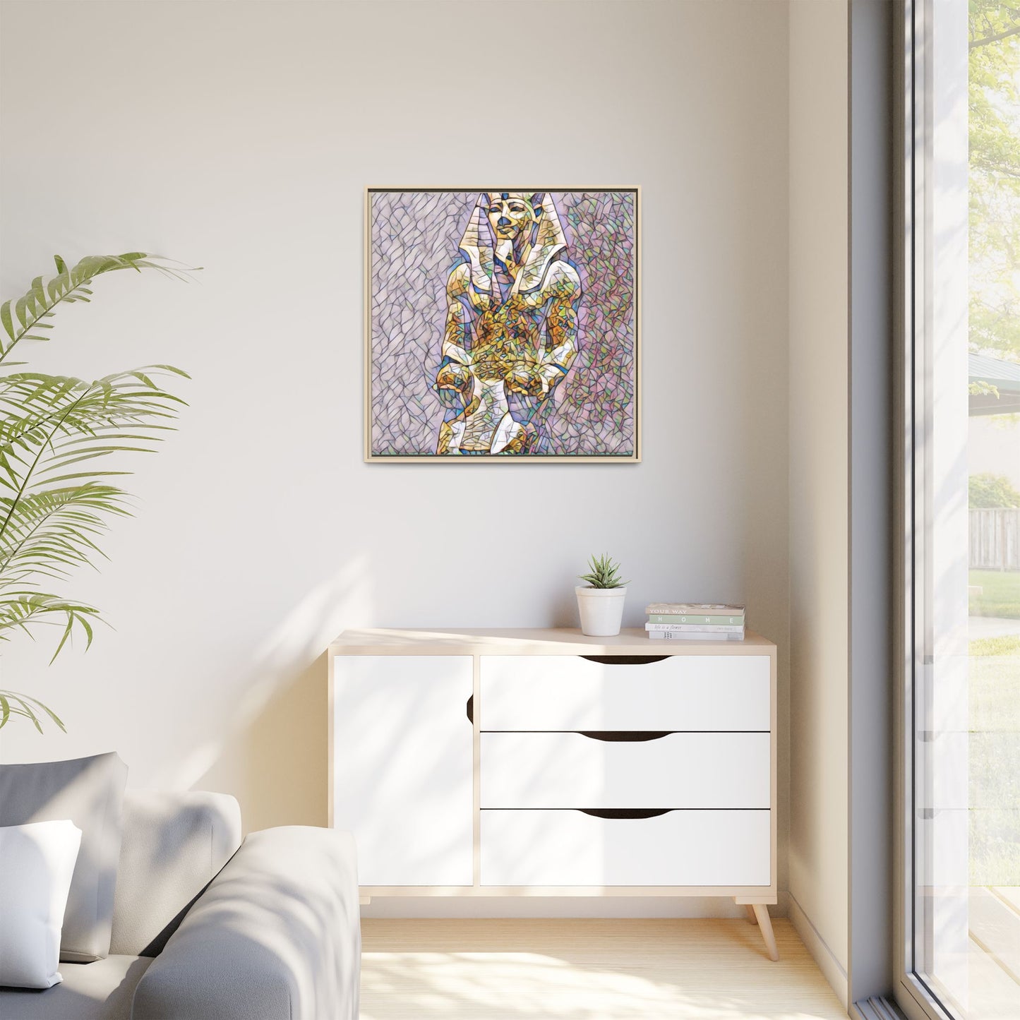 Framed Abstract Pharaoh Matte Canvas Wall Art — Multicolor Egyptian Statue Print