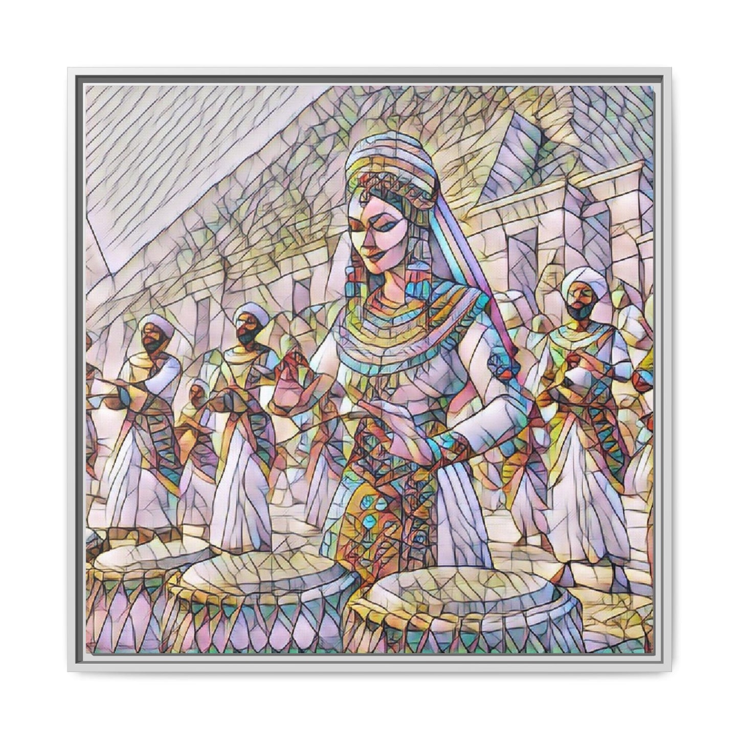 Egyptian Drummers Framed Canvas Art — Colorful Egyptian Dancer Wall Decor