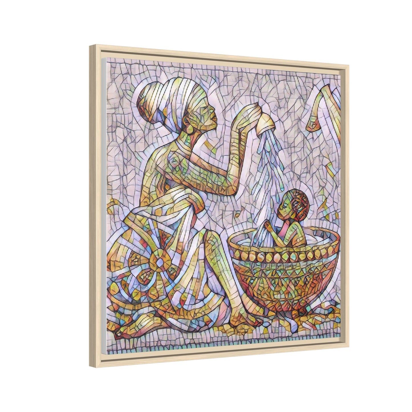 African Mother and Child Mosaic Matte Canvas (Framed)