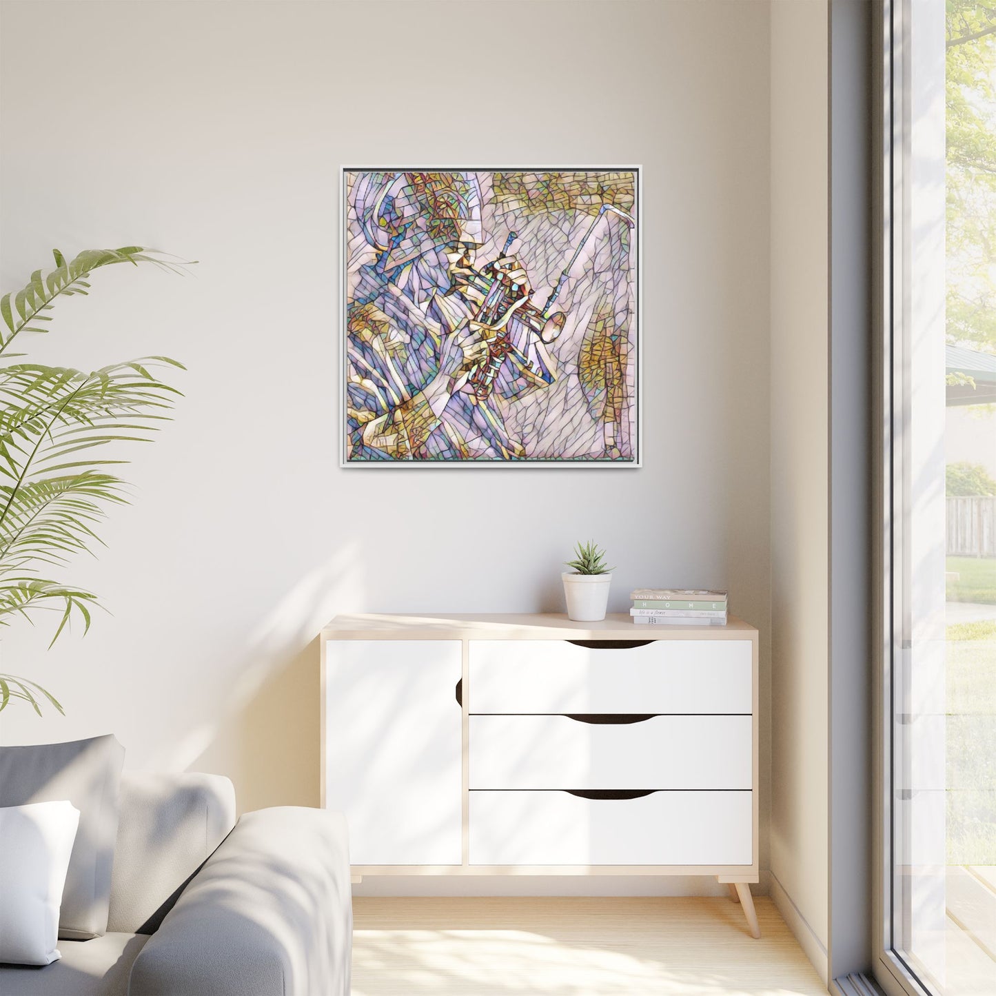Framed Abstract Trumpet Player Matte Canvas Art