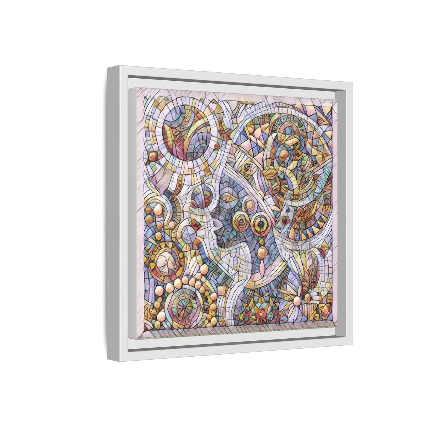 Abstract Mosaic Framed Canvas Art — Multicolor Geometric Wall Decor