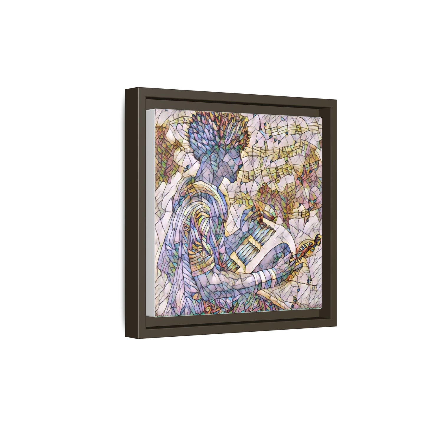 Abstract Jazz Musician Framed Canvas Art — Colorful Stained-Glass Style Wall Decor