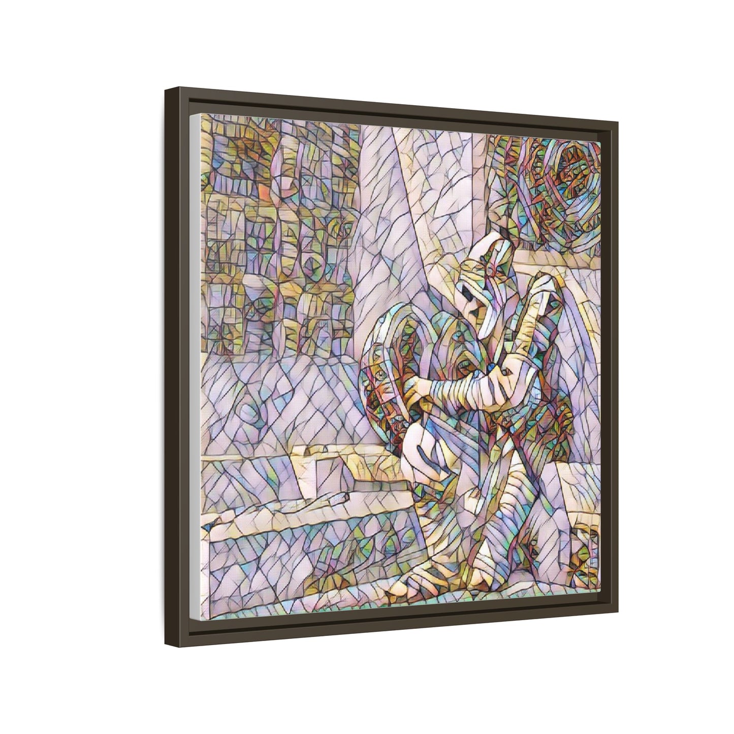 Framed Matte Canvas Art — Colorful Stained-Glass Astronaut Embrace