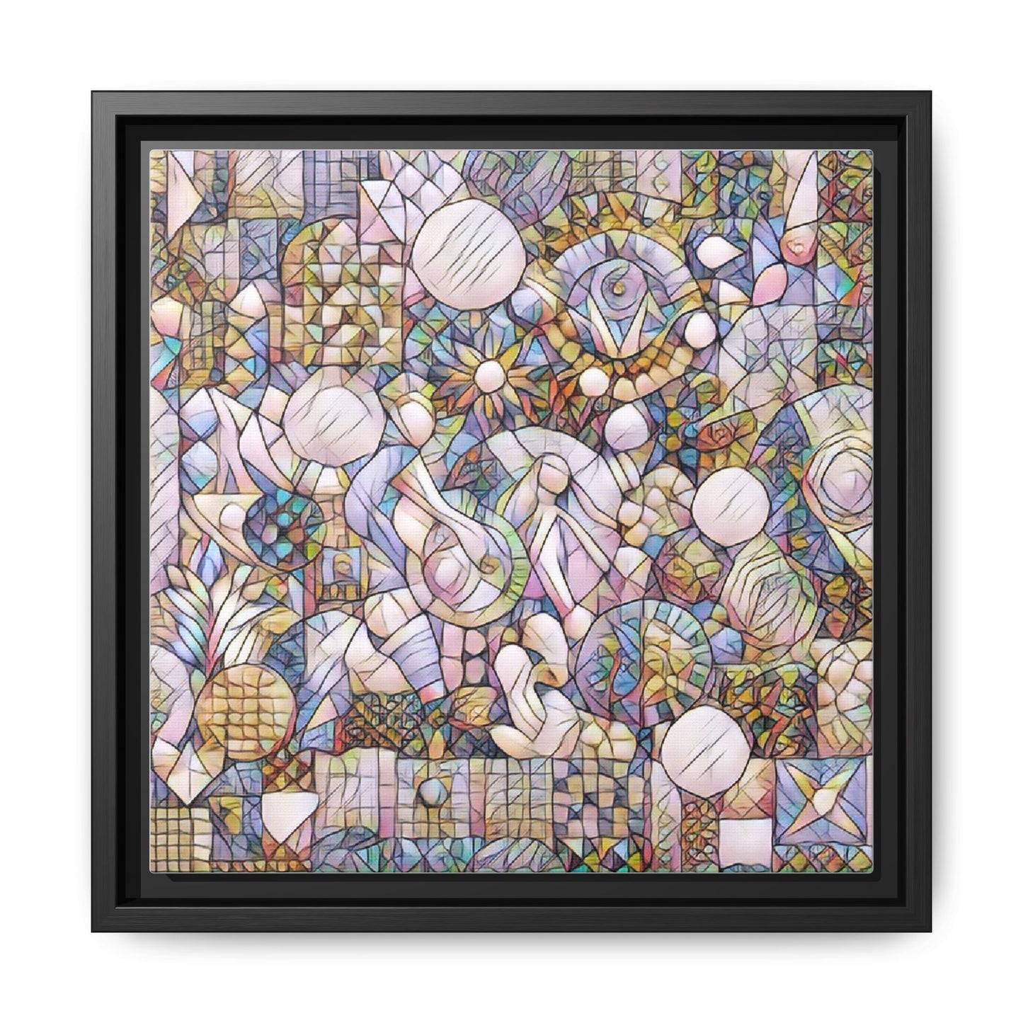 Abstract Geometric Mosaic Framed Canvas — Multicolor Modern Wall Art